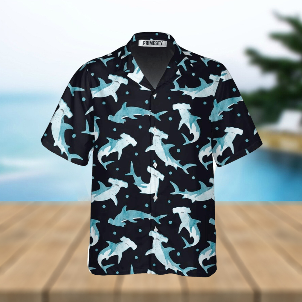 Cute Hammerhead Shark And Blue Dot Pattern Shark Shirts For Men Shark Tropical Hawaiian Shirt Cute Hammerhead Shark And Blue Dot Pattern Shark Shirts For Men Shark Tropical Hawaiian Shirt