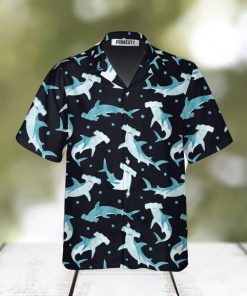 Cute Hammerhead Shark And Blue Dot Pattern Shark Shirts For Men Shark Tropical Hawaiian Shirt
