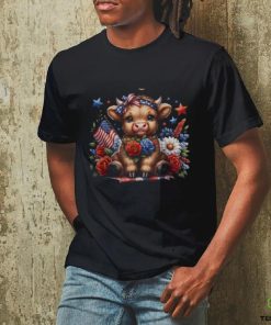 Cute Highland Cow 4Th Of July Floral Usa Patriotic Cow Lover Women T shirt
