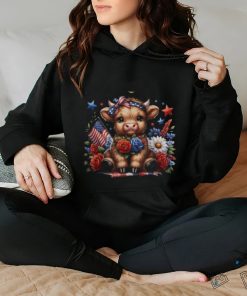 Cute Highland Cow 4Th Of July Floral Usa Patriotic Cow Lover Women T shirt