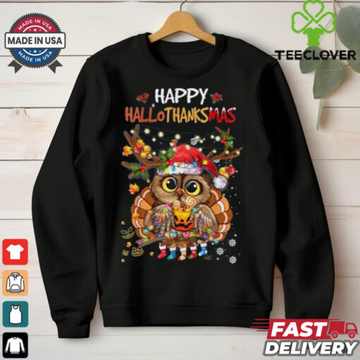 Cute Owl Hallothanksmas  Shirt