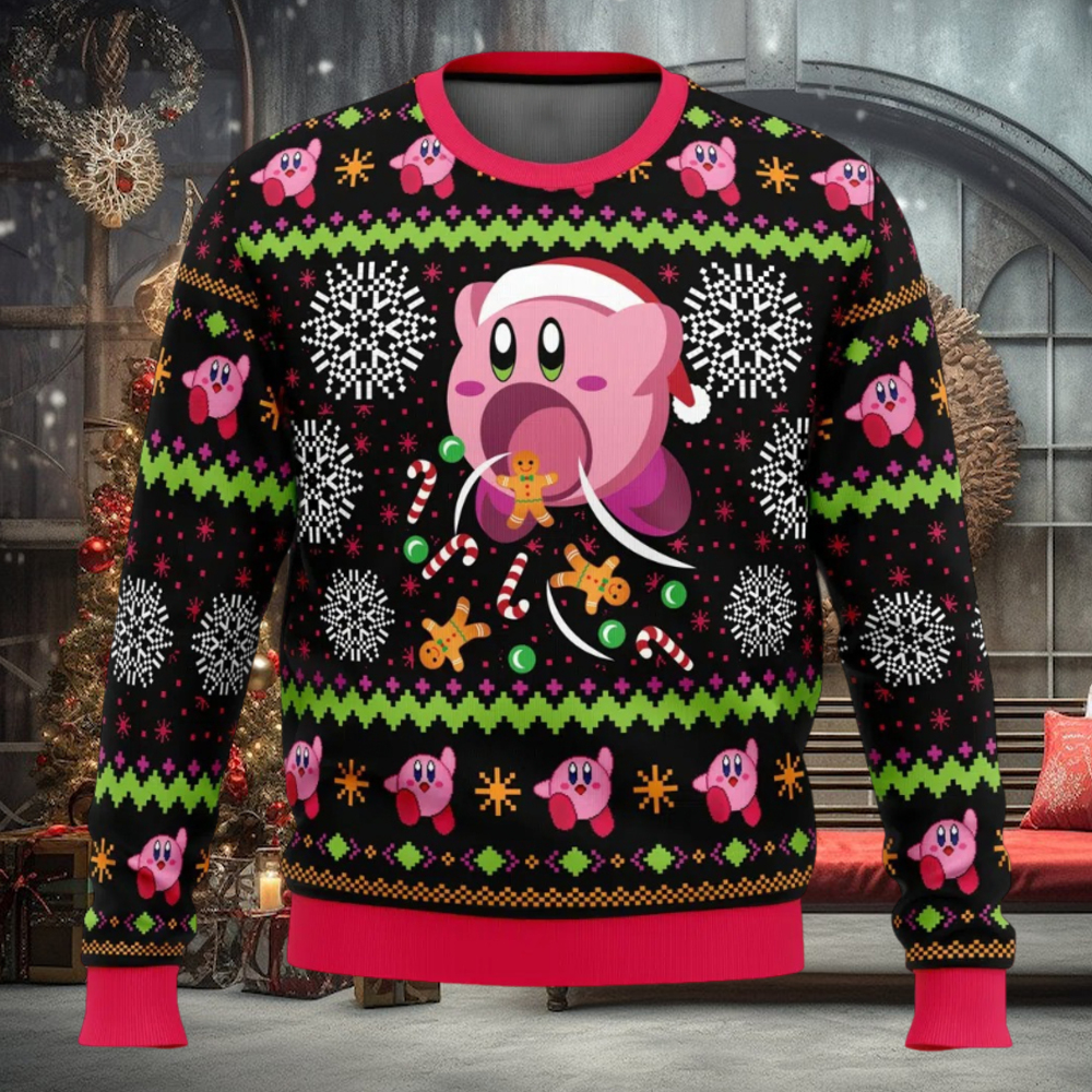 Cute Pink Hungry Kirby’s Dream Land Ugly Christmas Sweater Cute Pink Hungry Kirby’s Dream Land Ugly Christmas Sweater