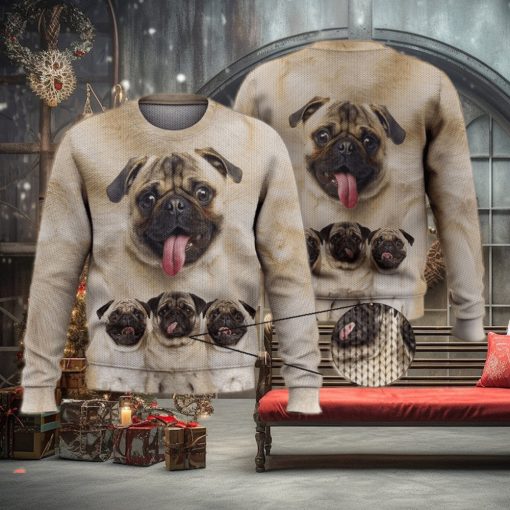 Cute Pug Face Funny Gift For Dog Lovers 3D Ugly Sweater Christmas Gift Sweater