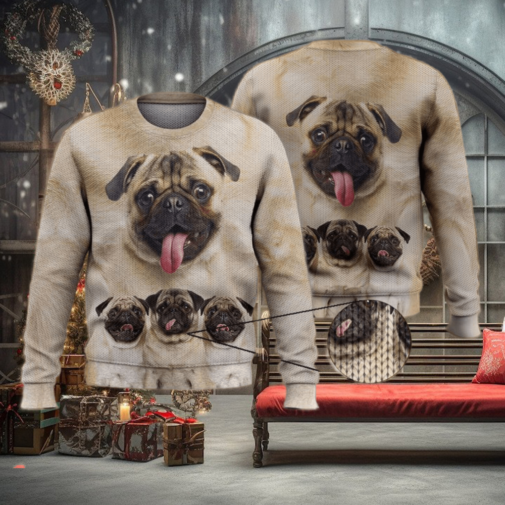 Cute Pug Face Funny Gift For Dog Lovers 3D Ugly Sweater Christmas Gift Sweater Cute Pug Face Funny Gift For Dog Lovers 3D Ugly Sweater Christmas Gift Sweater