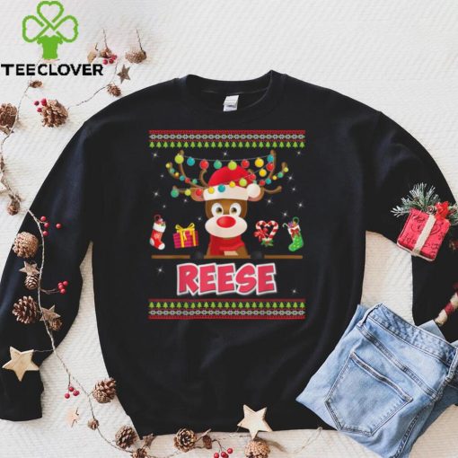 Cute Reindeer Reese Merry Christmas Light Santa Hat Sweater T Shirt