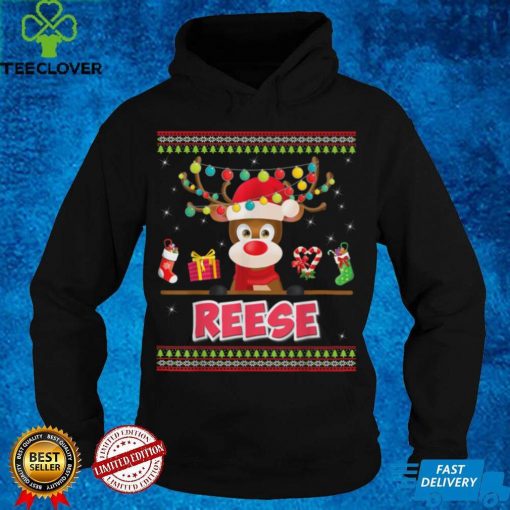 Cute Reindeer Reese Merry Christmas Light Santa Hat Sweater T Shirt