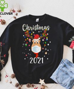 Cute Reindeer With Mask Christmas 2021 Boys Girls Kids T Shirt