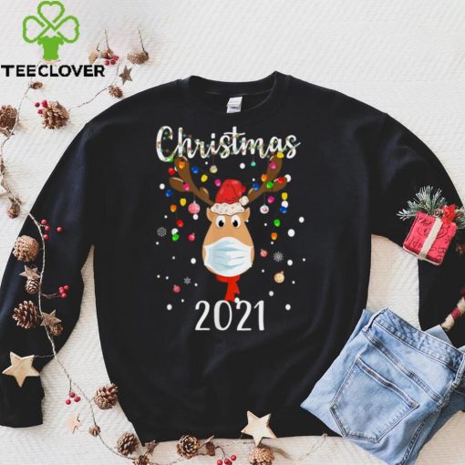 Cute Reindeer With Mask Christmas 2021 Boys Girls Kids T Shirt