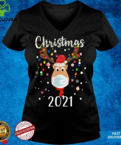 Cute Reindeer With Mask Christmas 2021 Boys Girls Kids T Shirt