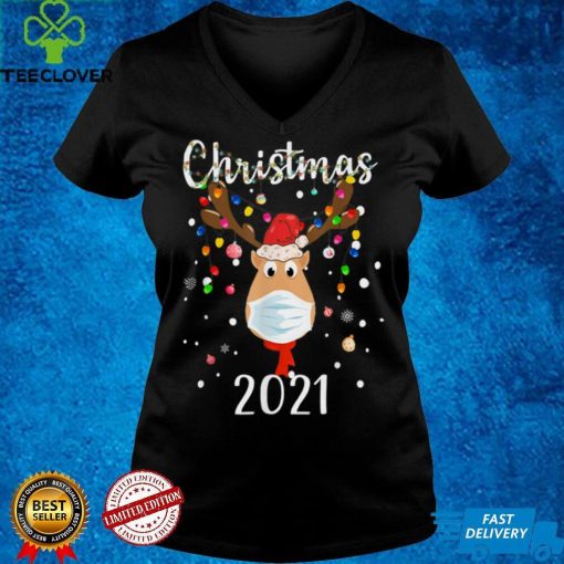 Cute Reindeer With Mask Christmas 2021 Boys Girls Kids T Shirt