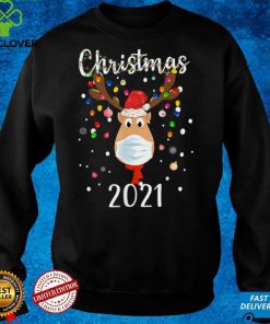 Cute Reindeer With Mask Christmas 2021 Boys Girls Kids T Shirt