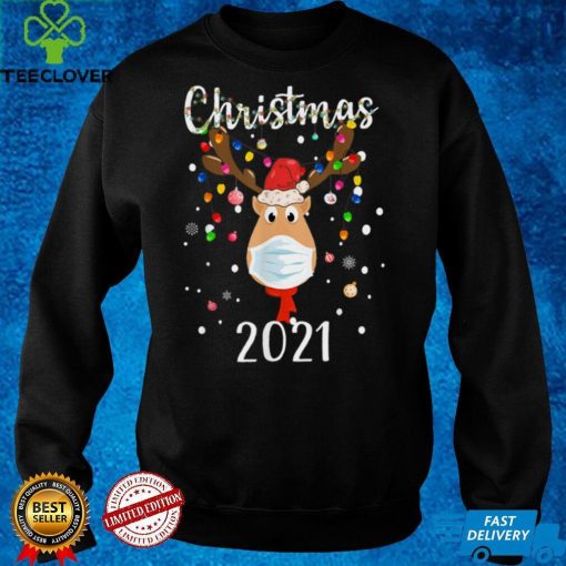 Cute Reindeer With Mask Christmas 2021 Boys Girls Kids T Shirt