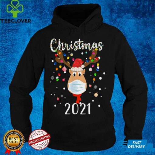 Cute Reindeer With Mask Christmas 2021 Boys Girls Kids T Shirt