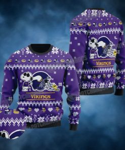 Cute The Snoopy Football Helmet 3D Minnesota Vikings Ugly Christmas Sweater