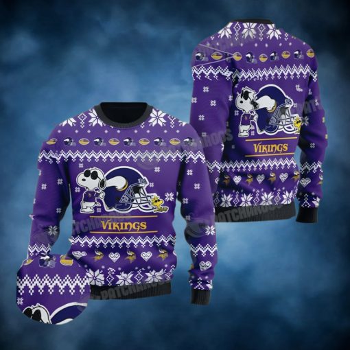 Cute The Snoopy Football Helmet 3D Minnesota Vikings Ugly Christmas Sweater
