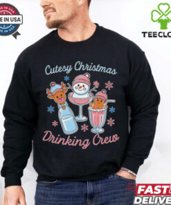 Cutesy Christmas drinking crew snowman reindeer and gingerbread shirt