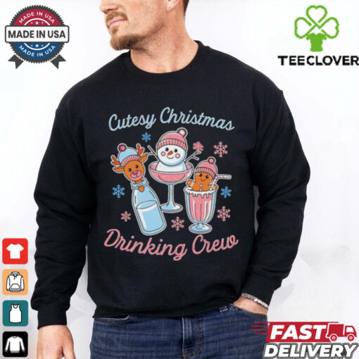Cutesy Christmas drinking crew snowman reindeer and gingerbread shirt