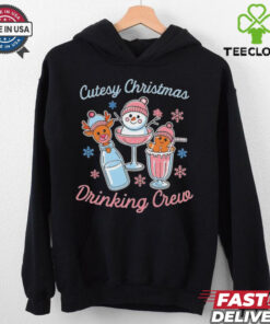 Cutesy Christmas drinking crew snowman reindeer and gingerbread shirt
