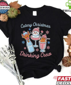 Cutesy Christmas drinking crew snowman reindeer and gingerbread shirt