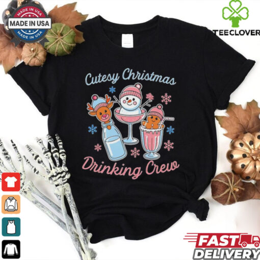 Cutesy Christmas drinking crew snowman reindeer and gingerbread shirt