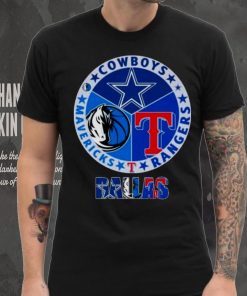 DALLAS COWBOYS DALLAS RANGERS DALLAS MAVERICKS 2023 LOGO SHIRT