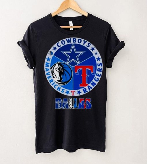 DALLAS COWBOYS DALLAS RANGERS DALLAS MAVERICKS 2023 LOGO SHIRT