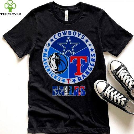 DALLAS COWBOYS DALLAS RANGERS DALLAS MAVERICKS 2023 LOGO SHIRT