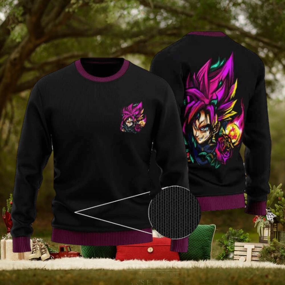 DBZ Pink Rose Goku Black Logo Ugly Xmas Sweater DBZ Pink Rose Goku Black Logo Ugly Xmas Sweater