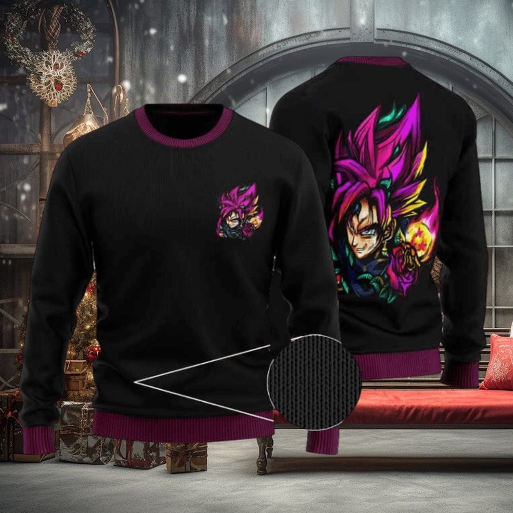DBZ Pink Rose Goku Black Logo Ugly Xmas Sweater DBZ Pink Rose Goku Black Logo Ugly Xmas Sweater