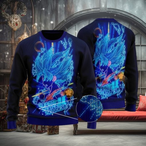 DBZ Super Saiyan Blue Goku Neon Ugly Xmas Sweater