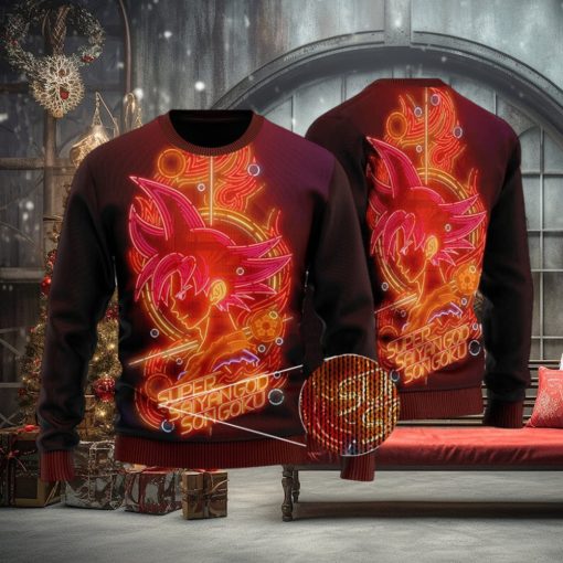 DBZ Super Saiyan God Goku Neon Lights Ugly Sweater