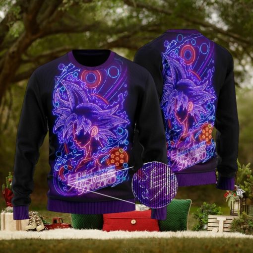 DBZ Ultra Instinct Son Goku Neon Lights Ugly Sweater