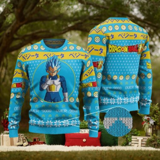 DBZ Vegeta Over 9000 Blue Ugly Christmas Sweater