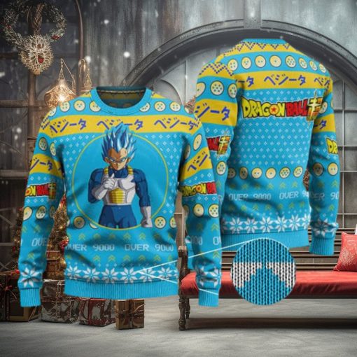 DBZ Vegeta Over 9000 Blue Ugly Christmas Sweater