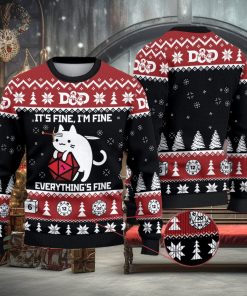 D&D Dragon Sweater Funny Cat It’s Fine Everything Fine 3D All Over Printed Ugly Christmas Sweater