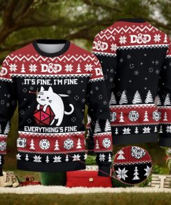D&D Dragon Sweater Funny Cat It’s Fine Everything Fine 3D All Over Printed Ugly Christmas Sweater