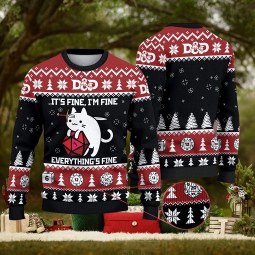 D&D Dragon Sweater Funny Cat It’s Fine Everything Fine 3D All Over Printed Ugly Christmas Sweater
