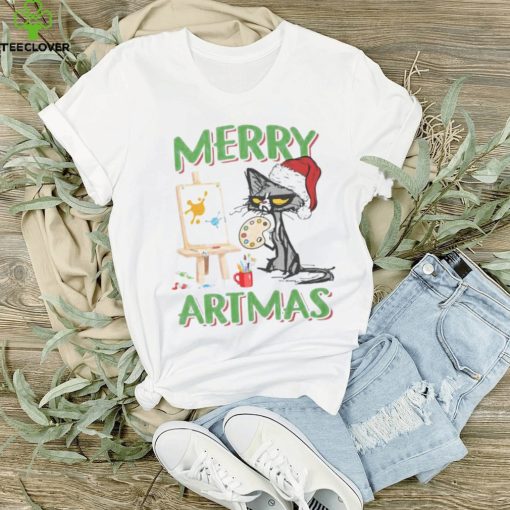 Merry Artmas Cat Painting Christmas Shirt