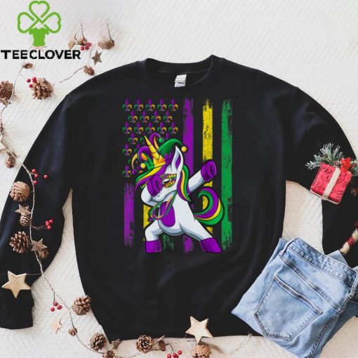 Dabbing Jester Unicorn Flag Mardi Gras Shirt, Kids Girls T Shirt