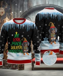 Dachshund Dog Joy Love Peace Believe Christmas Funny 3D Ugly Christmas Sweater Christmas Gift For Family