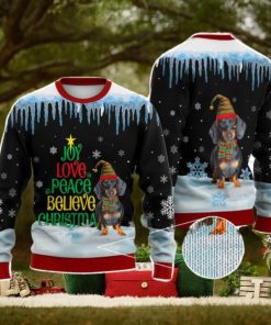 Dachshund Dog Joy Love Peace Believe Christmas Funny 3D Ugly Christmas Sweater Christmas Gift For Family
