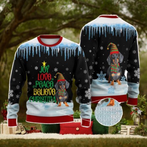 Dachshund Dog Joy Love Peace Believe Christmas Funny 3D Ugly Christmas Sweater Christmas Gift For Family