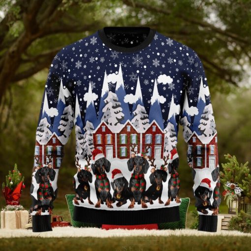 Dachshund Fireplace Ugly Christmas Sweater Gift Men Women