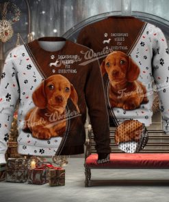 Dachshund Kisses Fix Everything Brown Cute 3D Full Print Ugly Sweater Christmas Gift Sweater