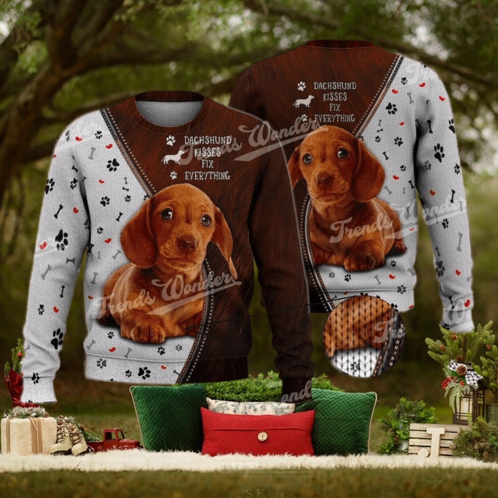 Dachshund Kisses Fix Everything Brown Cute 3D Full Print Ugly Sweater Christmas Gift Sweater Dachshund Kisses Fix Everything Brown Cute 3D Full Print Ugly Sweater Christmas Gift Sweater