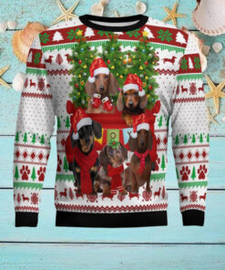 Dachshund Red Truck Ugly Christmas Sweater