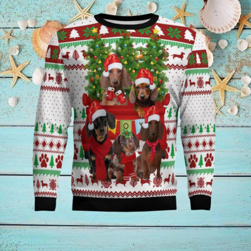Dachshund Red Truck Ugly Christmas Sweater