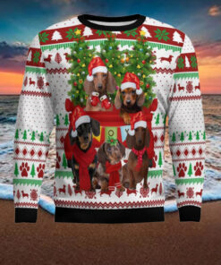 Dachshund Red Truck Ugly Christmas Sweater