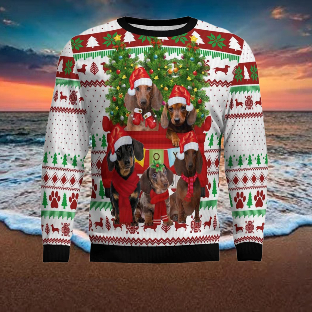 Dachshund Red Truck Ugly Christmas Sweater Dachshund Red Truck Ugly Christmas Sweater
