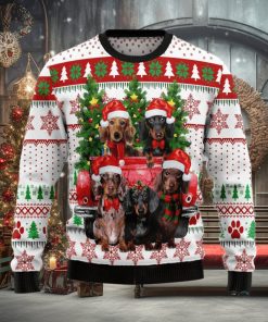 Dachshund Red Truck Ugly Sweater For Christmas